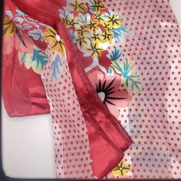 Red summer scarf floral polka-dot silk shawl wrap - Picture 1 of 2